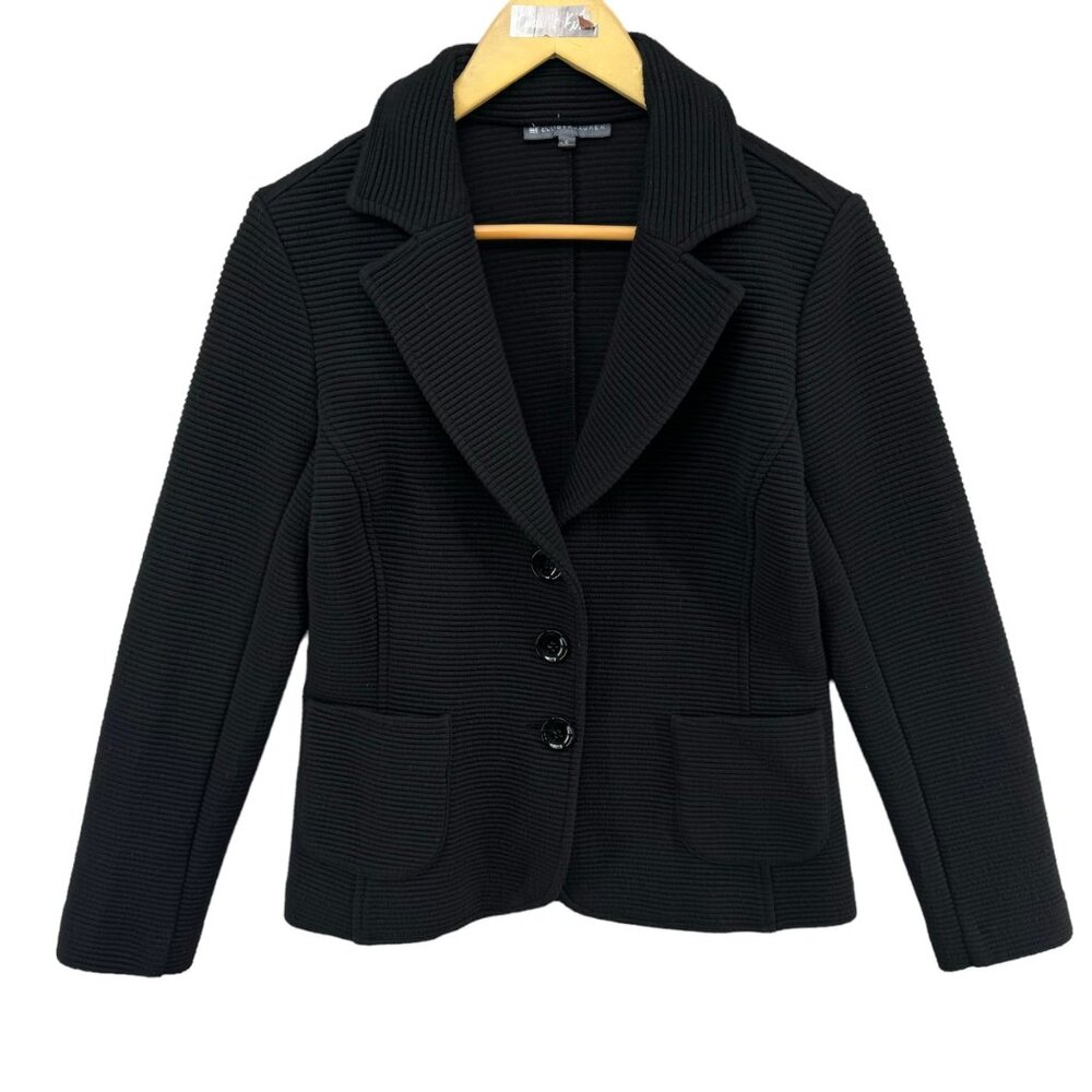 Elliott Lauren Ribbed Blazer Jacket Womens Black 3 Button Front Pockets Size 8